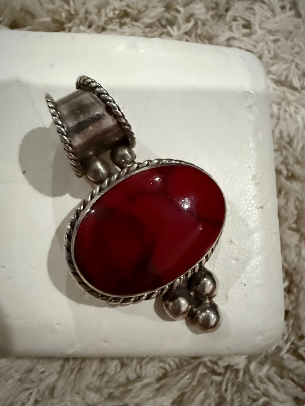 Real Sterling Silver Mexican Stone Pendant Necklace Charm